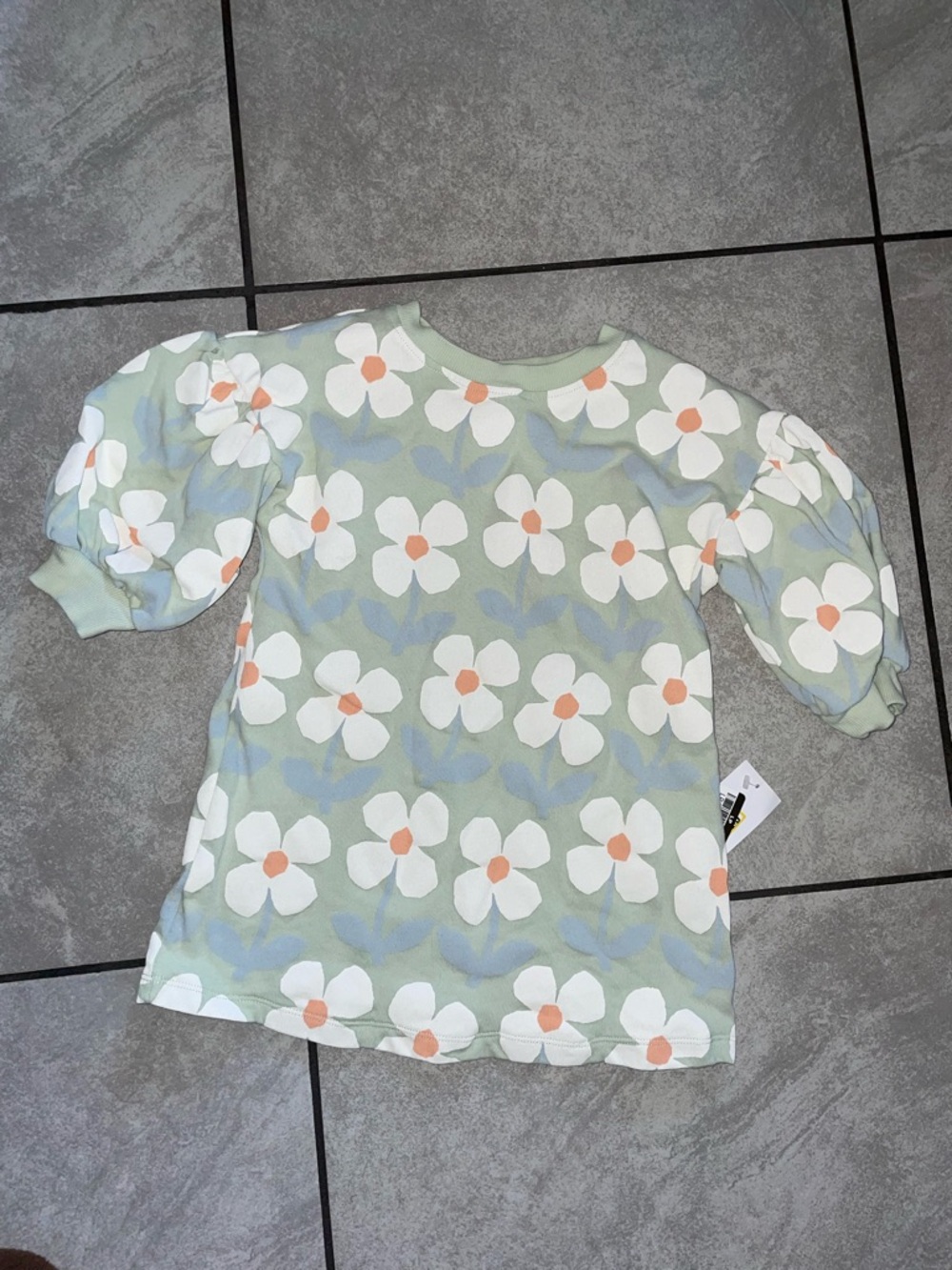 Kids Floral Puff-Sleeve Top - Sage Green